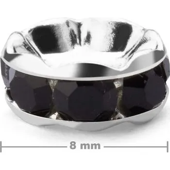 Korálek Manumi štrasová rondelka 8 mm stříbrná Jet