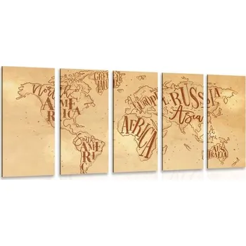 Obraz Dovido 5-dílný obraz moderní mapa světa na vintage podkladě
