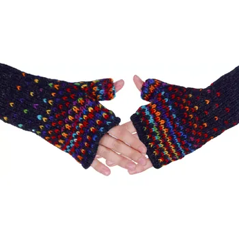 Rukavice Vlněné bezprstové rukavice Rainbow Hearts Black