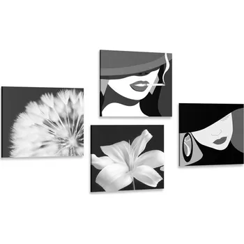 Obraz Dovido Set obrazů dámy v černobílém provedení