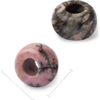 Přívěsek Korálek rondelka z minerálu Rodonit s velkým průtahem pro Macramé 14x8 mm