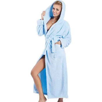 Dámský župan Dlouhý dámský župan s kapucí DKAREN Diana světle modrý - XL