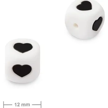 Dětské navlékací korálky Silikonové korálky kostka 12 mm s motivem srdce