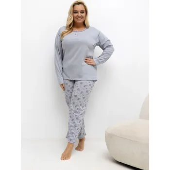 Dámské pyžamo Dámské šedé pyžamo s květinovým a puntíkovaným vzorem DU-PI-