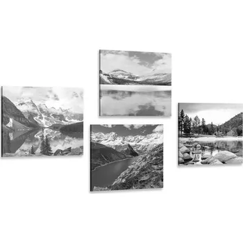 Obraz Dovido Set obrazů okouzlující horské krajiny v černobílém provedení
