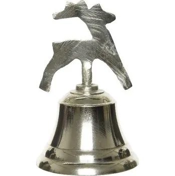 Vánoční dekorace Vánoční kovový zvoneček stříbrný, 6x6x10 cm - S jelínkem