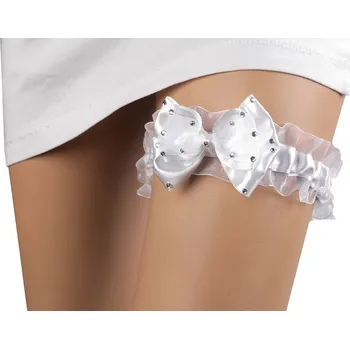 Podvazkový pás Svatební podvazek mašle s kamínky - 1 bílá