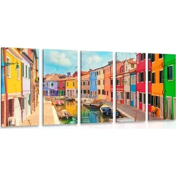 Obraz Dovido 5-dílný obraz pastelové domečky v městečku