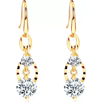 Náušnice Zlaté náušnice 585 - dvě oválné kontury se zářezy, kulaté zirkony čiré barvy