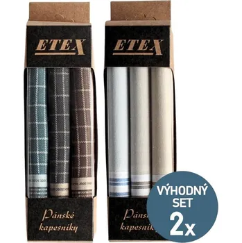 Látkový kapesník ETEX Výhodná sada pánských látkových kapesníků M40-1 a M40-3 - 6 kusů