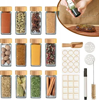 Obraz 12 x Słoików Na Przyprawy s dřevěným víčkem, na sůl, Cukr, kávová zrna
