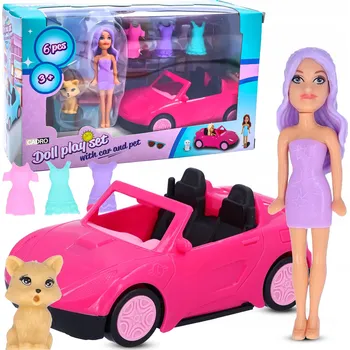 Panenka Panenka z autem i zwierzakiem + sukienki zestaw – sada na hraní pro holčičku