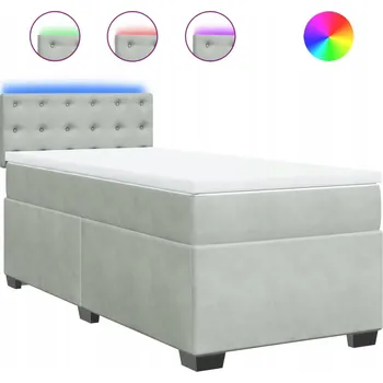 Postel Kontinentální postel s LED, světle šedá, 190 x 90 x 100,5 cm