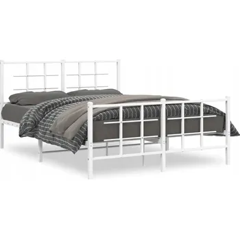 Postel Bílý kovový rám postele 196 x 142 x 90 cm s čelem a nožní deskou