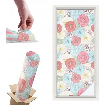 Obraz Mléčná Fólie Vitrážová na Okna a Skleněné Dveře Květiny Pastelové 50x116 cm