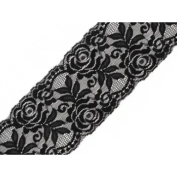 Krajka Elastická krajka / vsadka šíře 80-100 mm METRÁŽ - 3 (100 mm) černá