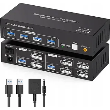 KVM přepínač KVM přepínač TJCXELE DP 1.4 8K60Hz pro 2 PC, 2x USB 3.0, 2 monitory