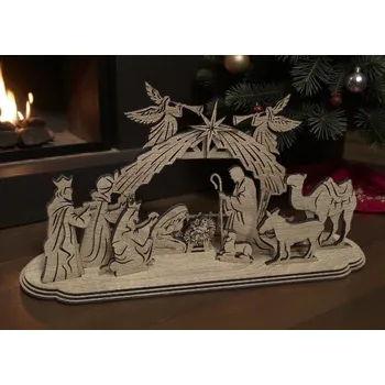 Vánoce Dřevěný vyřezávaný betlém 10 x 19 x 40 cm
