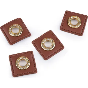 Knoflík Průchodka s koženkou a kamínky - k našití - průvlek 8 mm (4ks)