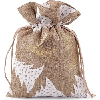 Vánoční dekorace Vánoční dárkový pytlík 14x19 cm imitace juty Varianta: 2 režná přírodní stromeček, Balení: 1 ks