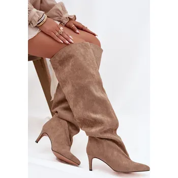 Dámské kozačky Boto Dámské kozačky na jehlovém podpatku bez zapínání Mavilla Barva: Béžová, Velikost: 37