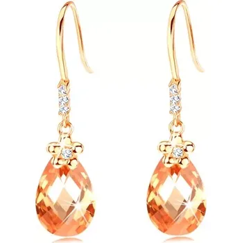 Náušnice Náušnice ve žlutém 14K zlatě - čiré zirkonky, malý květ a oranžová slza