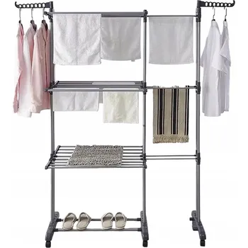 Sušák na prádlo Sušák na prádlo kovový černý vertikální rozkládací 3-patrový XXL