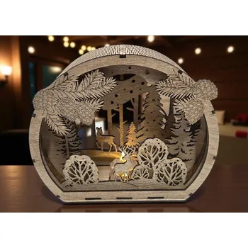 Vánoční dekorace Dřevěná zimní krajina 21.5 x 8 x 18.5 cm