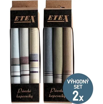Látkový kapesník ETEX Výhodná sada pánských látkových kapesníků M40-2 a M40-4 - 6 kusů