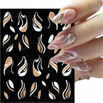 Přípravek na nehty SAMOLEPKY NA NEHTY OZDOBNÉ BÍLO ZLATÉ SWIRL PRO ZDOBENÍ