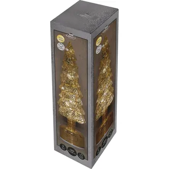 Vánoční dekorace Anna's Collection Svítící vánoční dekorace s časovačem – otáčivý zlatý skleněný stromeček