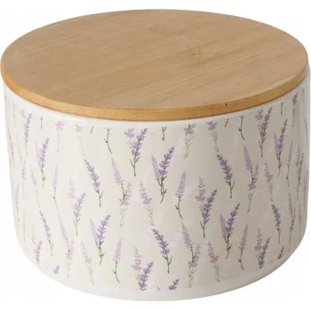 Dóza na potraviny KERAMICKÁ NÁDOBA S BAMBUSOVÝM VÍKEM 10,5 X 16 CM MOTIV LEVANDULE 1400 ML