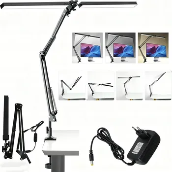 Lampička LED STOLNÍ LAMPA S NABÍJEČKOU, DVOJITÁ, SILNÁ, FLEXIBILNÍ KRK, LAMPIČKA NA ČTENÍ