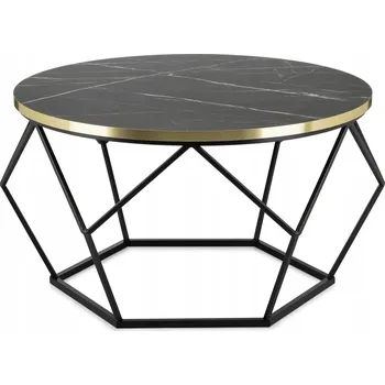 Konferenční stolek Stůl kulatý HowHomely 70 x 70 x 40 cm černý, zlatý