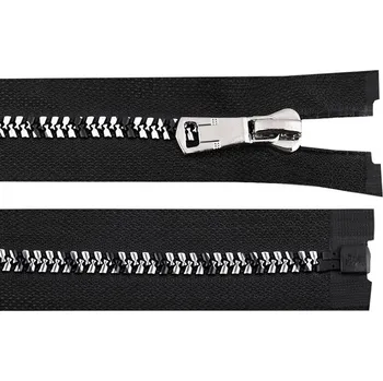 Zip Zip kostěný se stříbrno-černými zoubky šíře 8 mm délka 60 cm - 1 černá