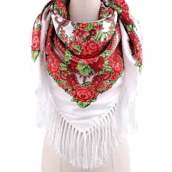 Šátek Šátek folklórní květy a třásněmi 105x105 cm - 1 bílá