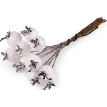 umělá květina Umělá jeřabina s glitry na drátku - 1 bílá