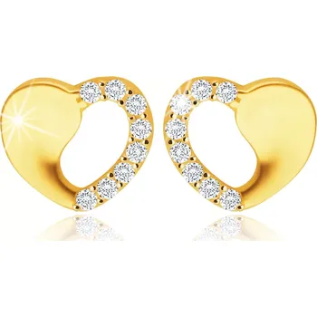 Náušnice Náušnice ve žlutém zlatě 585 - symetrické srdíčko s výřezem, kulaté čiré zirkony