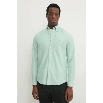 Pánská košile Bavlněná košile Tommy Hilfiger zelená barva, regular, s límečkem button-down, MW0MW35774 07X, vel. L