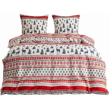 Povlečení VÁNOČNÍ SADA LOŽNÍHO POVLEČENÍ Saténová bavlna 220x200 + 2 POVLAKY NA POLŠTÁŘE AML-3219