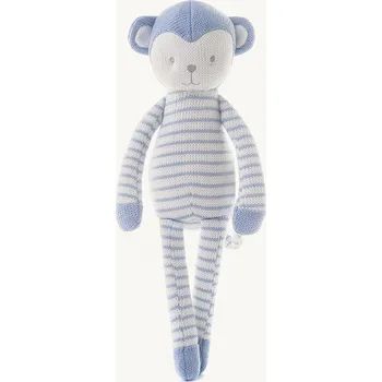 plyšák Modrá Pletená Opička Plyšová Hračka - Měkká, Bezpečná pro Miminka, Mazlíček, Dárek