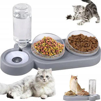 Miska pro psa AUTOMATICKÁ MISKA SE DVĚMA NÁDOBAMI PRO MALÉ A STŘEDNÍ PSY A KOČKY, ŠEDÁ