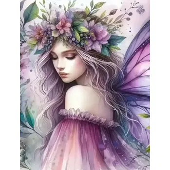 Diamantové malování Diamantové malování/Homfun -Dívka s květinovou čelenkou + perleťové kamínky