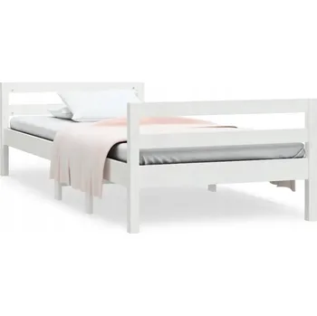 Postel Bílý dřevěný rám postele 90 x 190 cm s opěrkou hlavy, masivní borovicové dřevo
