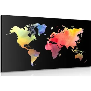 Obraz Dovido Obraz mapa světa v akvarelu na černém pozadí