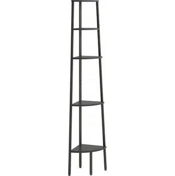 Knihovna Rohová police 5-úrovňová, ocelová, černá, 45,5x31,5x180 cm