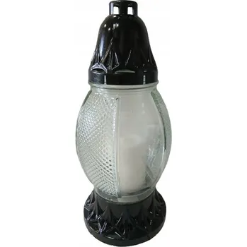 Svíčka Hřbitovní Svíčka skleněný bezbarvý jednoduchý s černými doplňky 25cm