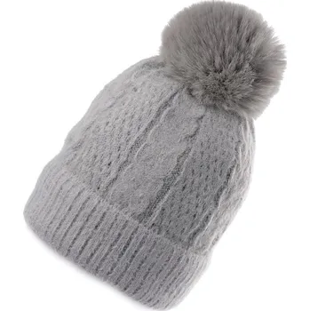 Čepice Dámská / dívčí zimní čepice s bambulí Emi Ross - 9 šedá světlá