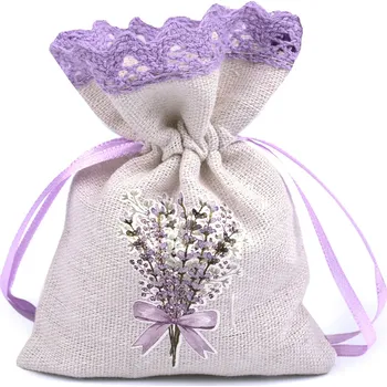 Dárková taška Dárkový pytlík s potiskem levandule 9x12 cm, střední, 6 režná světlá