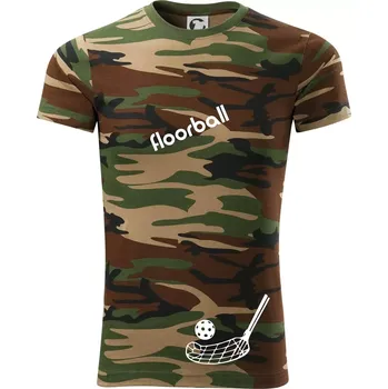 Pánské tričko Floorball nápis šikmo - Army CAMOUFLAGE - XS ( Hnědý maskáč )